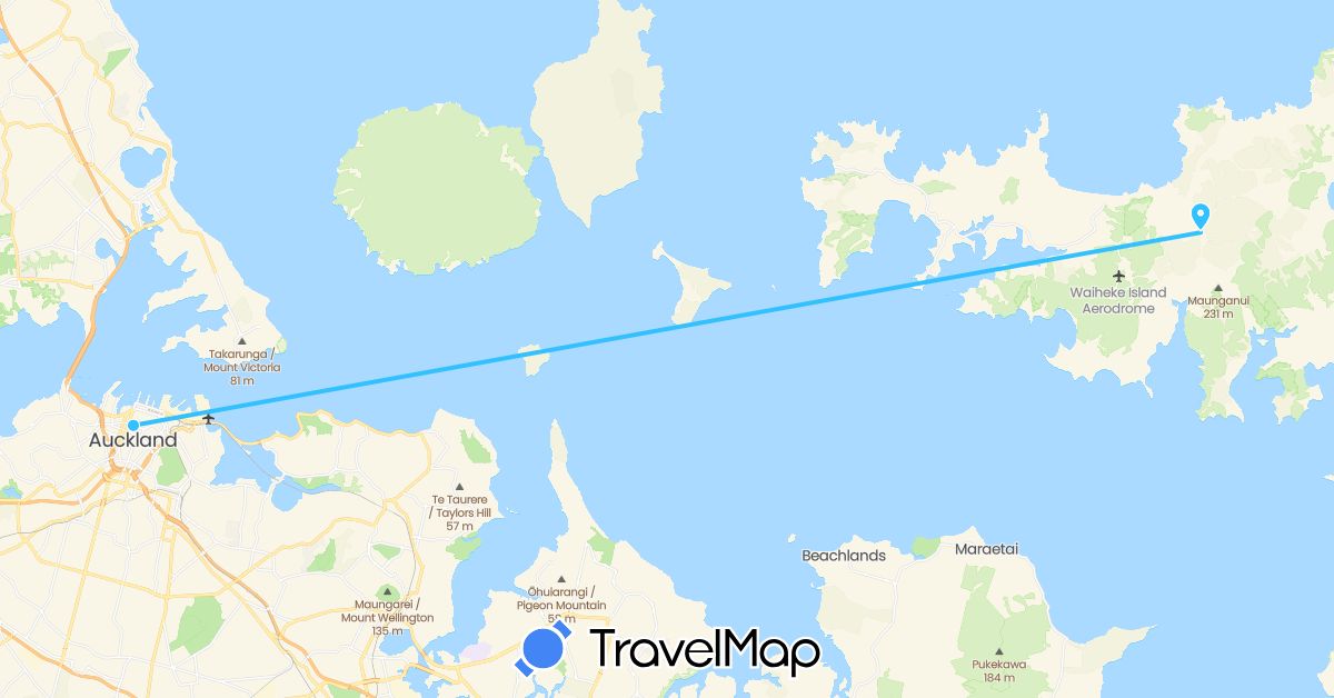 TravelMap itinerary: plane, boat in New Zealand (Oceania)